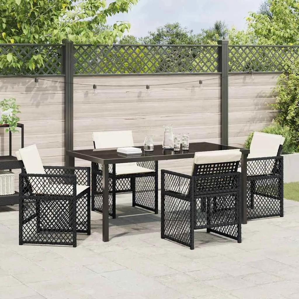Garden Dining Set 5 Piece Outdoor Furniture Black Poly Rattan Table Chairs
