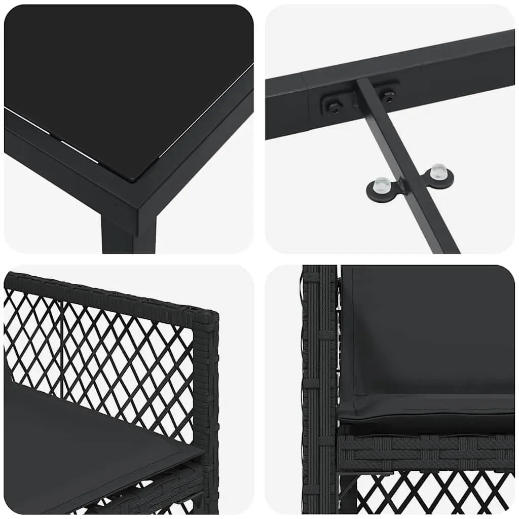 Outdoor Dining Set Black 5 Pieces Tempered Glass Table Poly Rattan Seating