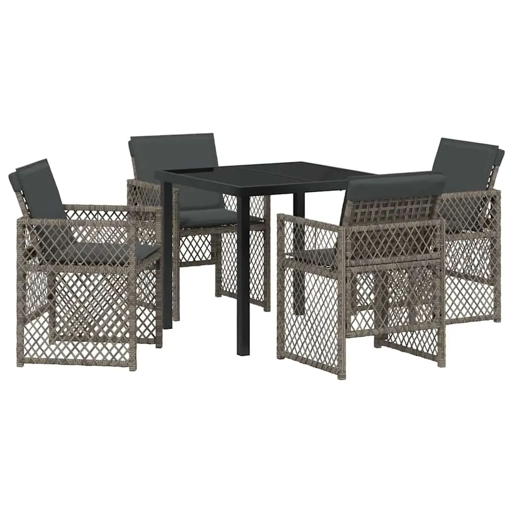 Garden Dining Set Grey 5 Piece Modern Outdoor Furniture Tempered Glass Table Poly Rattan Chairs