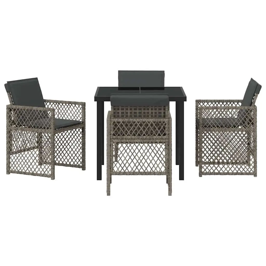 Garden Dining Set Grey 5 Piece Modern Outdoor Furniture Tempered Glass Table Poly Rattan Chairs