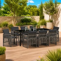 Garden Dining Set 9 Piece Grey Outdoor Furniture Table Chairs Rattan Patio