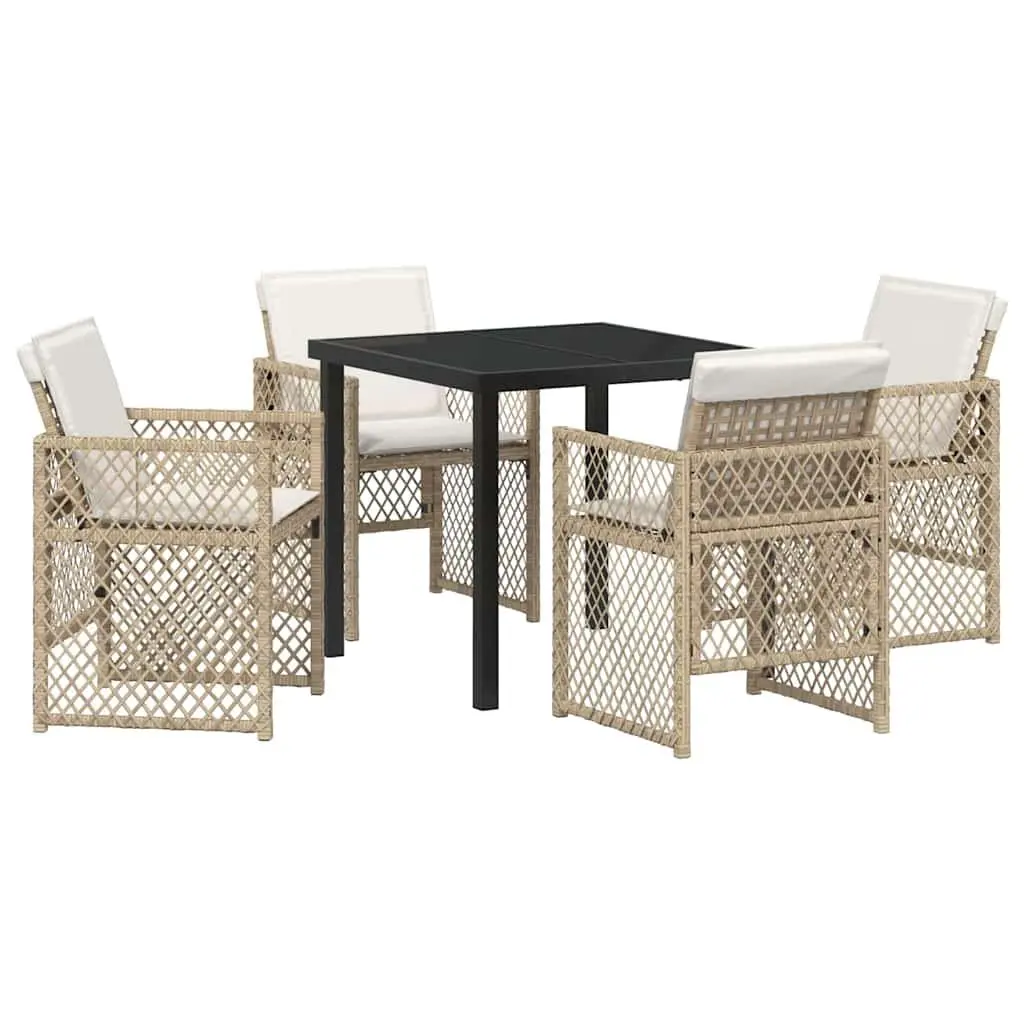 Garden Dining Set Beige 5 Pieces Outdoor Furniture Poly Rattan Glass Table