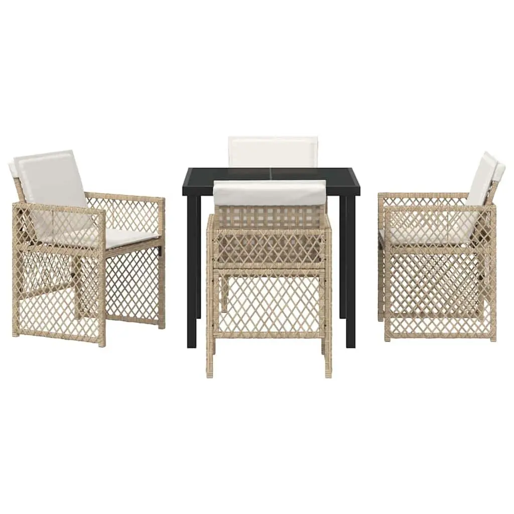 Garden Dining Set Beige 5 Pieces Outdoor Furniture Poly Rattan Glass Table