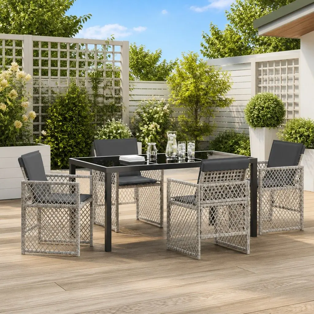 Garden Dining Set 5 Pieces Light Grey Outdoor Furniture Poly Rattan Patio Table