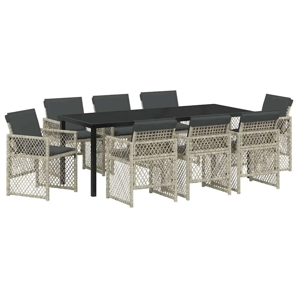 Garden Dining Set 9 pcs Light Grey Outdoor Furniture Tempered Glass Table
