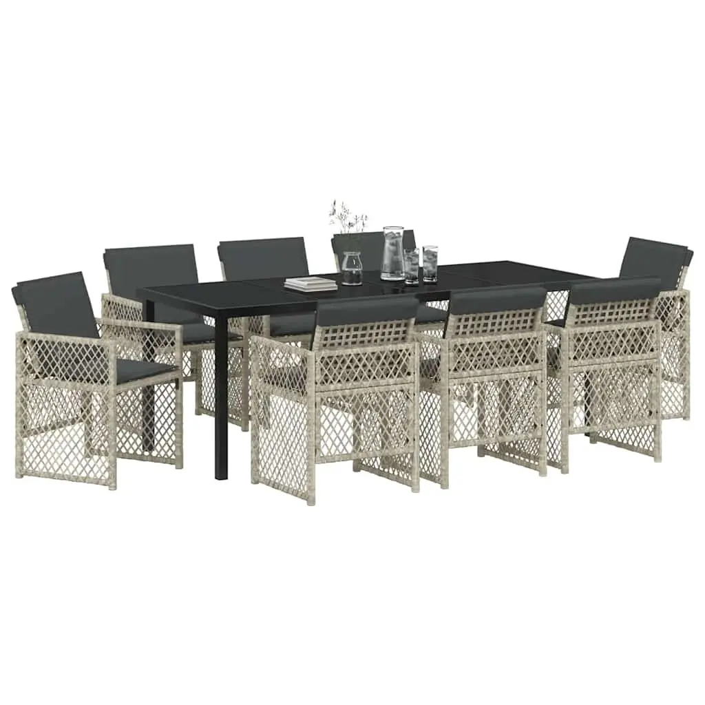Garden Dining Set 9 pcs Light Grey Outdoor Furniture Tempered Glass Table