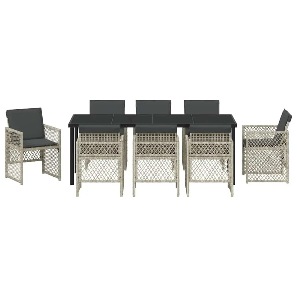 Garden Dining Set 9 pcs Light Grey Outdoor Furniture Tempered Glass Table