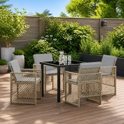 Garden Dining Set 5 Pieces Beige Outdoor Furniture Patio Table Chairs