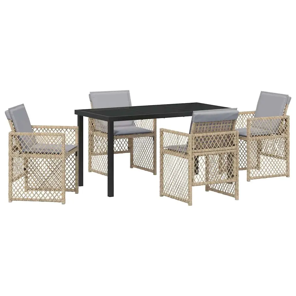 Garden Dining Set 5 Pieces Outdoor Furniture Beige Poly Rattan Table Chairs