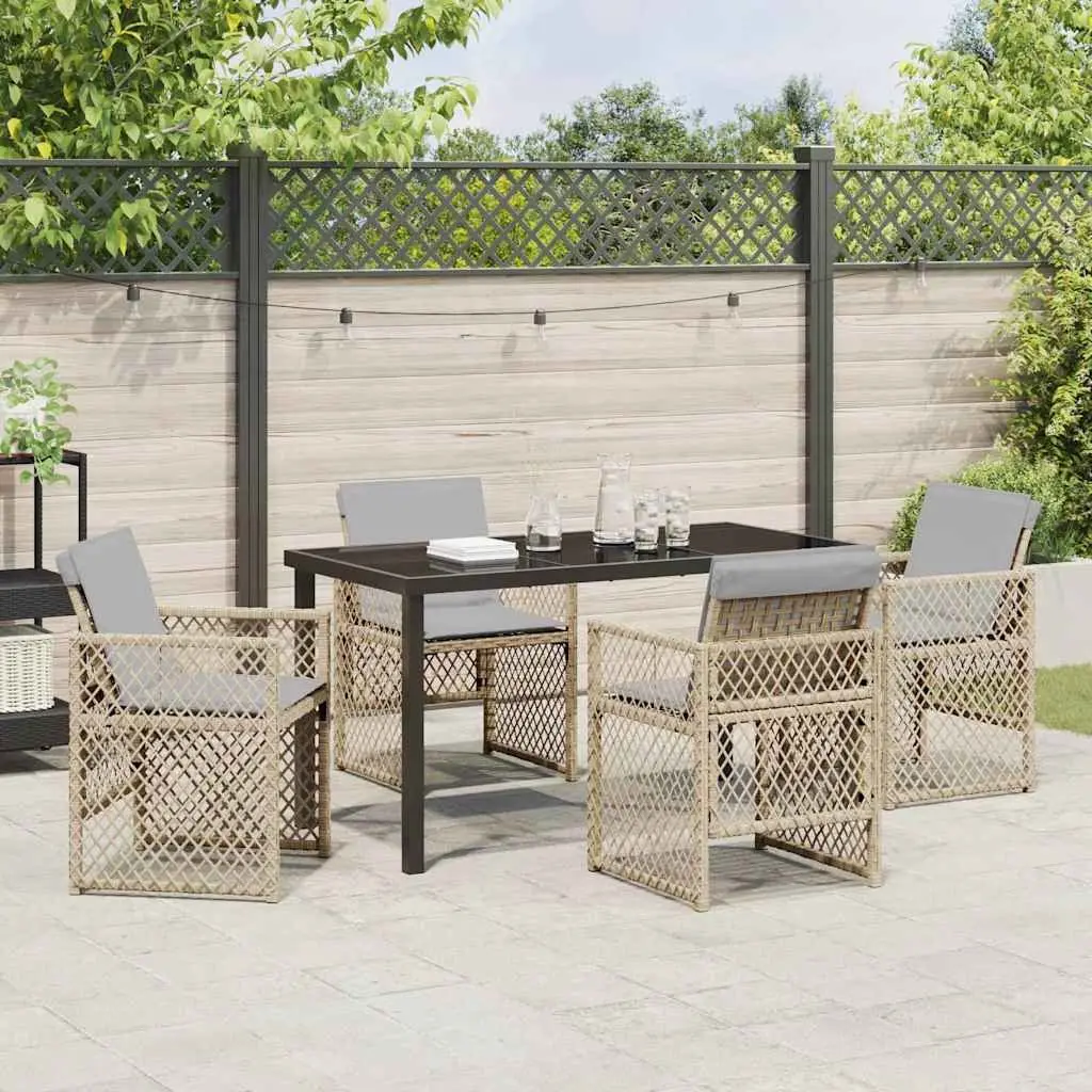 Garden Dining Set 5 Pieces Outdoor Furniture Beige Poly Rattan Table Chairs