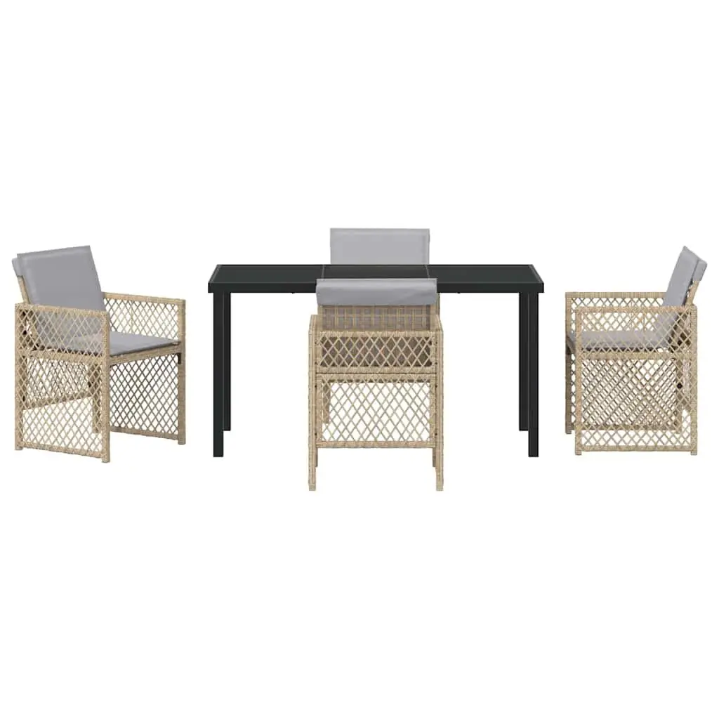 Garden Dining Set 5 Pieces Outdoor Furniture Beige Poly Rattan Table Chairs