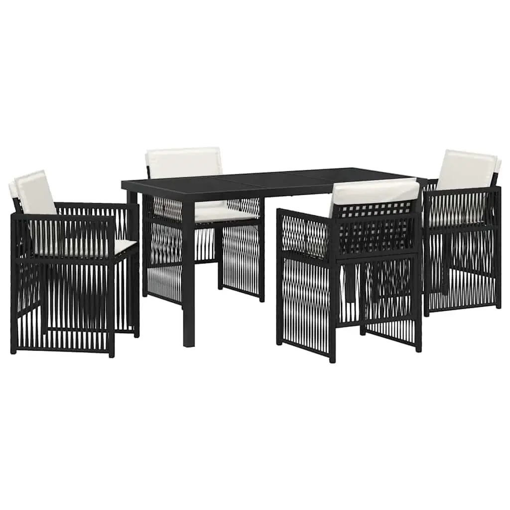 Garden Dining Set 5 Piece Black Powder-Coated Steel Outdoor Furniture Patio