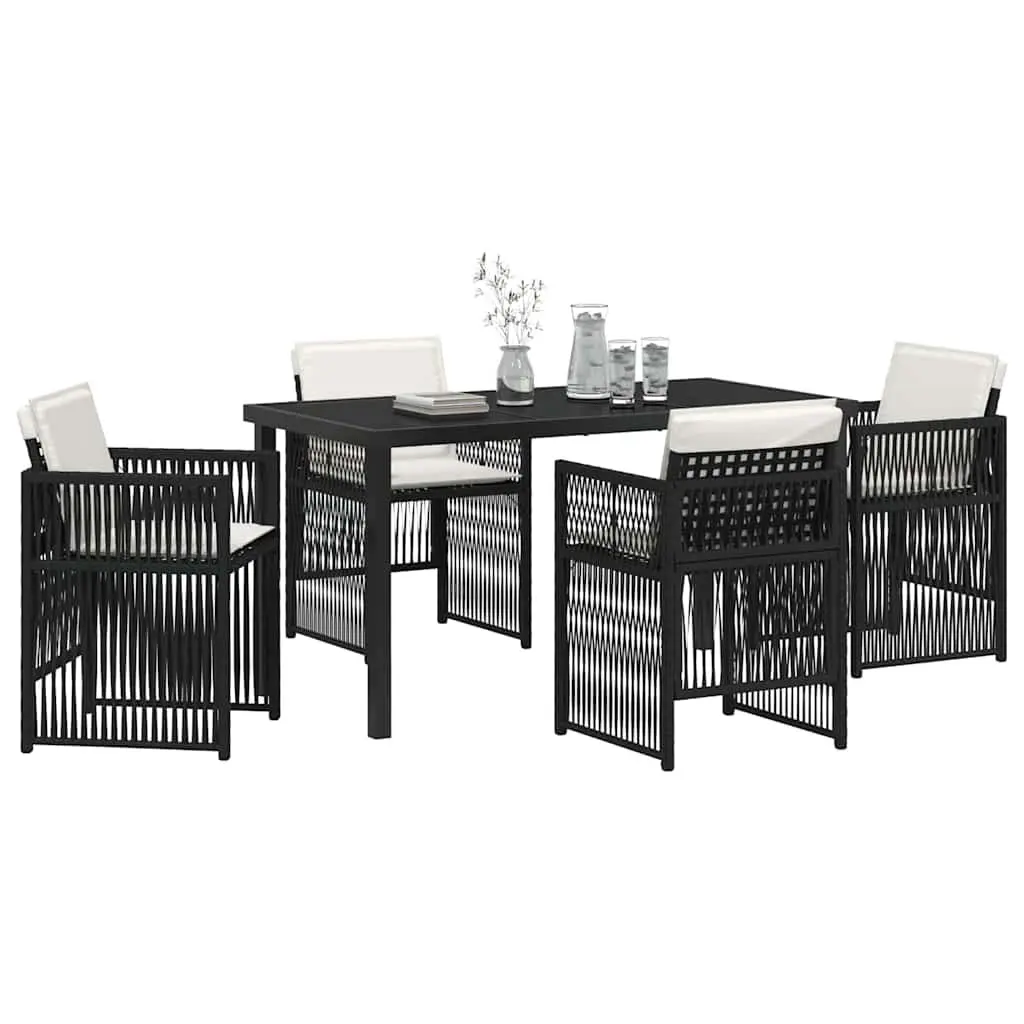 Garden Dining Set 5 Piece Black Powder-Coated Steel Outdoor Furniture Patio