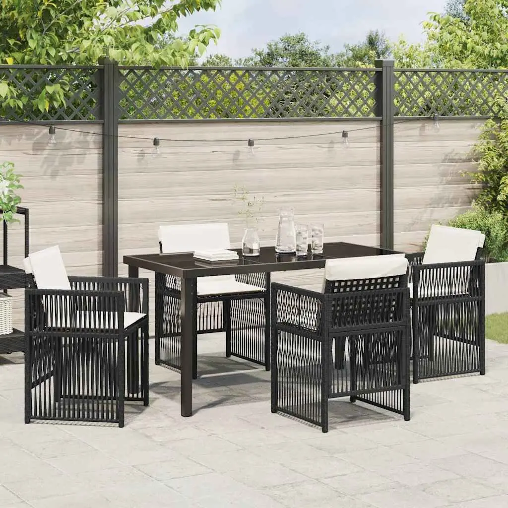 Garden Dining Set 5 Piece Black Powder-Coated Steel Outdoor Furniture Patio