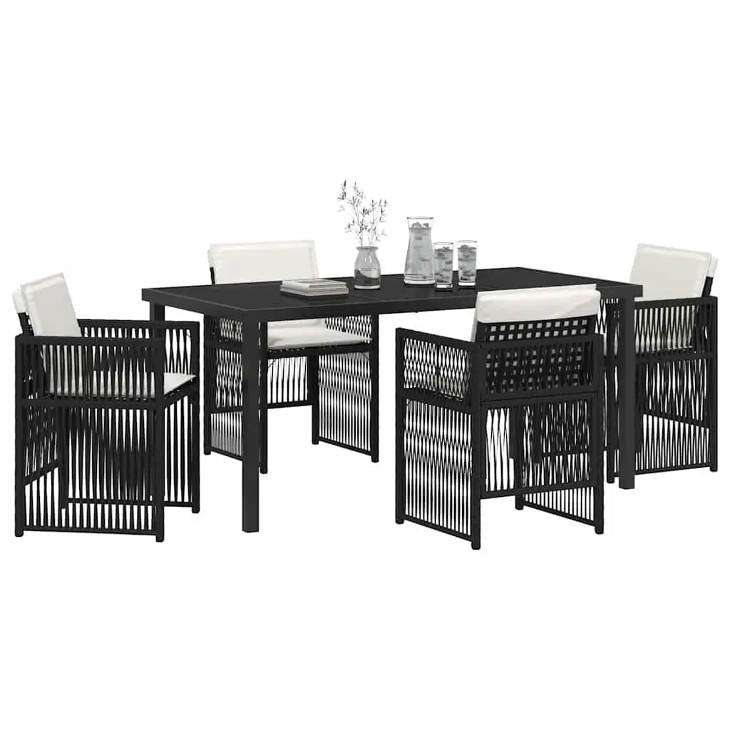 Garden Dining Set 5 Pieces Black Steel Outdoor Furniture Patio Table Chairs