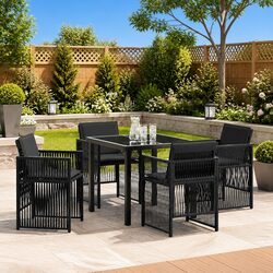 Concise 5-Piece Garden Dining Set in Black Steel