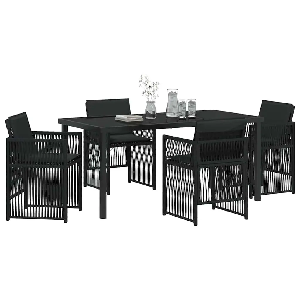 Outdoor Dining Set Black 5 Piece Steel Frame with Cushions