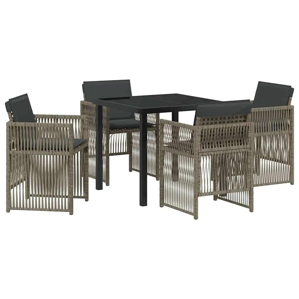 Garden Dining Set Grey 5 Piece Powder-coated Steel Frame with Poly Rattan Armrests and Foam-filled Seat Cushions