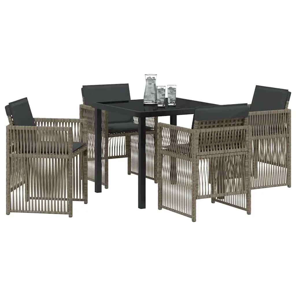 Garden Dining Set Grey 5 Piece Powder-coated Steel Frame with Poly Rattan Armrests and Foam-filled Seat Cushions