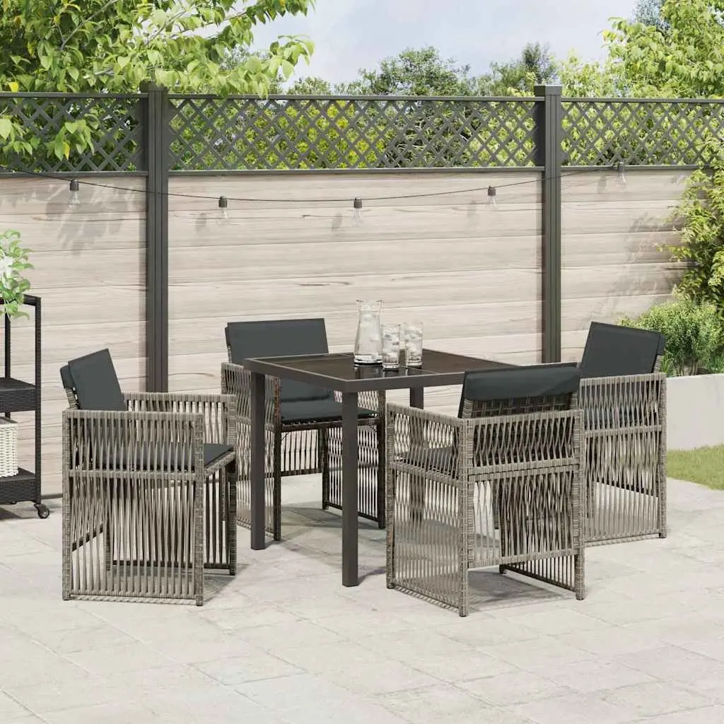 Garden Dining Set Grey 5 Piece Powder-coated Steel Frame with Poly Rattan Armrests and Foam-filled Seat Cushions