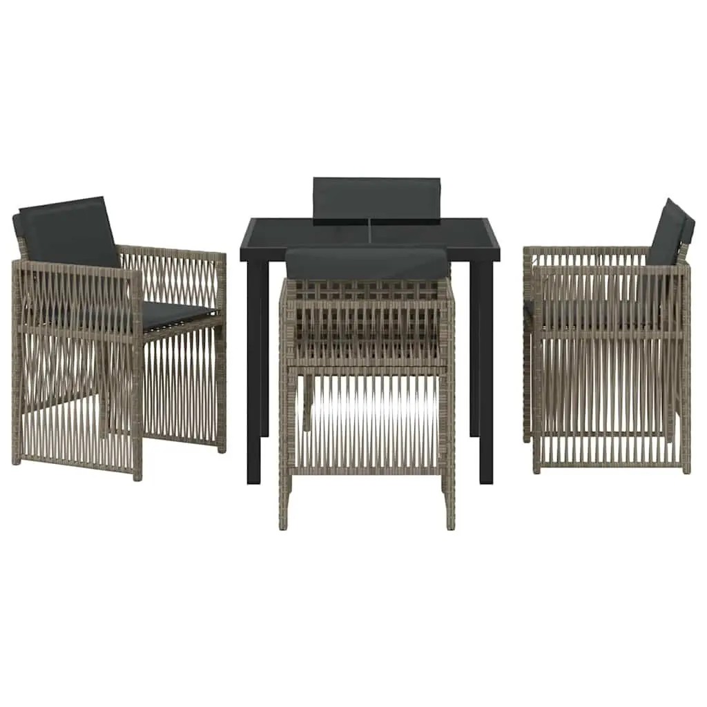 Garden Dining Set Grey 5 Piece Powder-coated Steel Frame with Poly Rattan Armrests and Foam-filled Seat Cushions