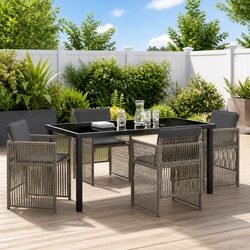 Garden Dining Set 5 Pieces Grey Outdoor Furniture Steel Frame Armrests Cushions
