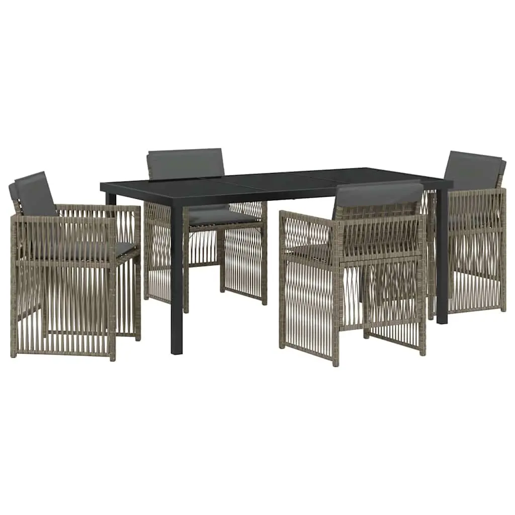 Garden Dining Set 5 Pieces Grey Outdoor Furniture Steel Frame Armrests Cushions