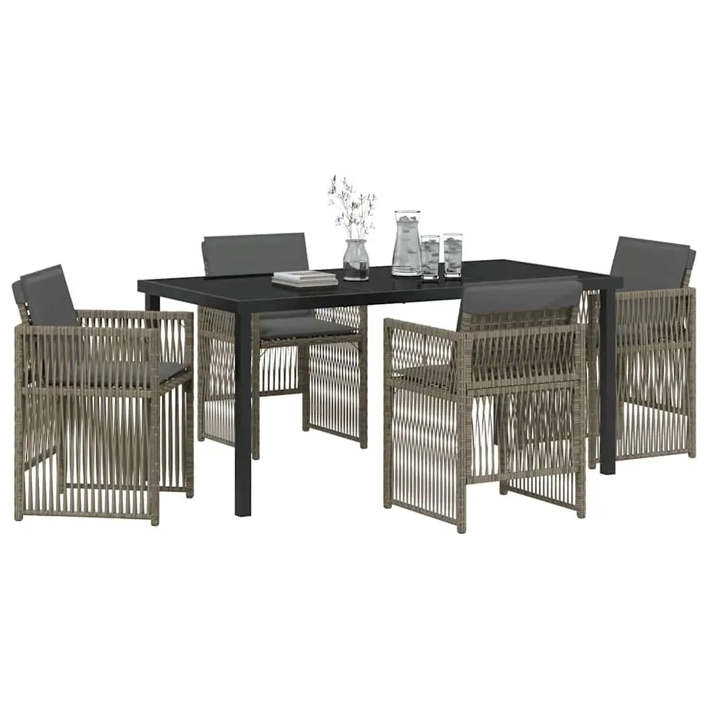 Garden Dining Set 5 Pieces Grey Outdoor Furniture Steel Frame Armrests Cushions