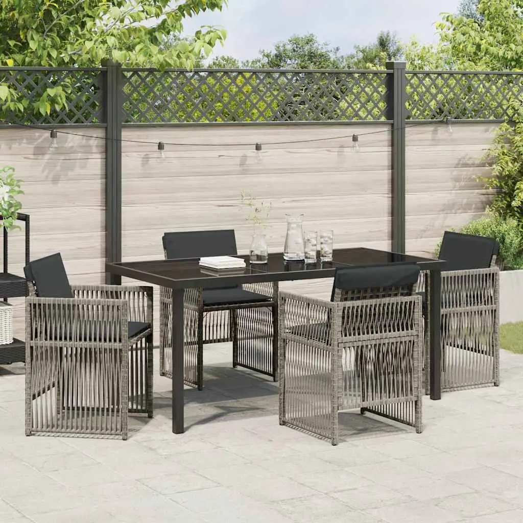 Garden Dining Set 5 Pieces Grey Outdoor Furniture Steel Frame Armrests Cushions