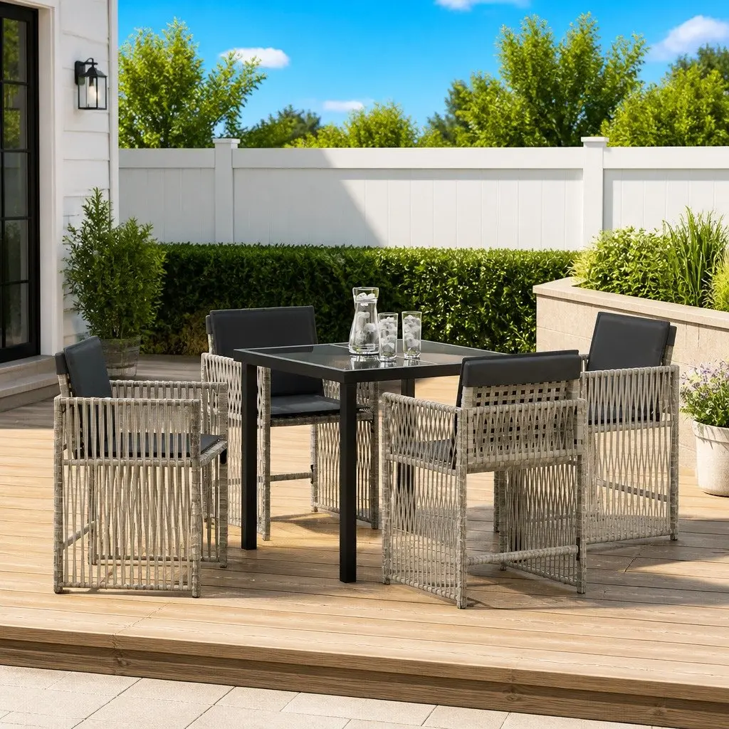 Garden Dining Set Light Grey 5 Piece Steel Outdoor Furniture with Cushions