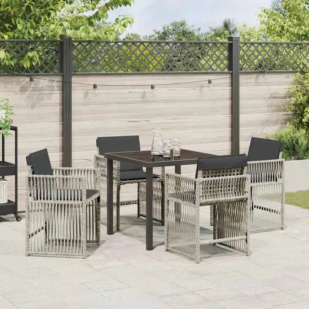 Garden Dining Set Light Grey 5 Piece Steel Outdoor Furniture with Cushions