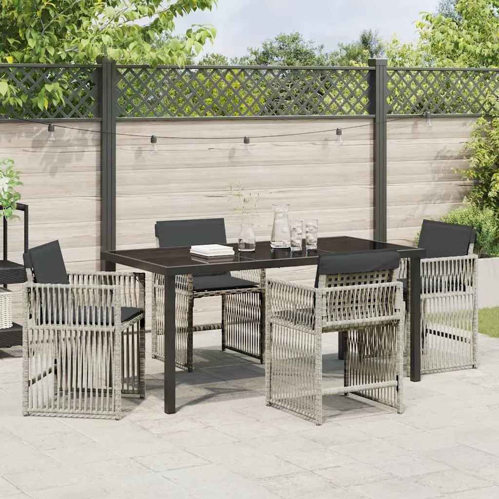 Garden Dining Set Light Grey 5 Piece Outdoor Furniture Steel Armchair Table