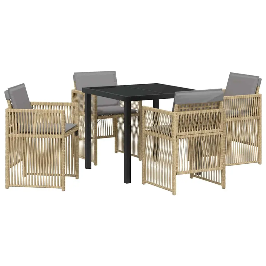 Garden Dining Set 5 Pcs Outdoor Furniture Table Chairs Beige Steel Frame