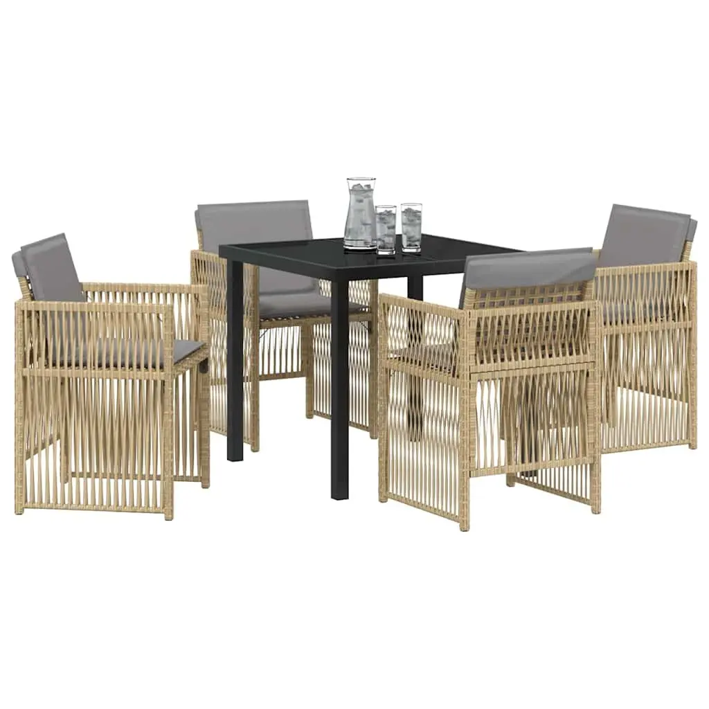 Garden Dining Set 5 Pcs Outdoor Furniture Table Chairs Beige Steel Frame