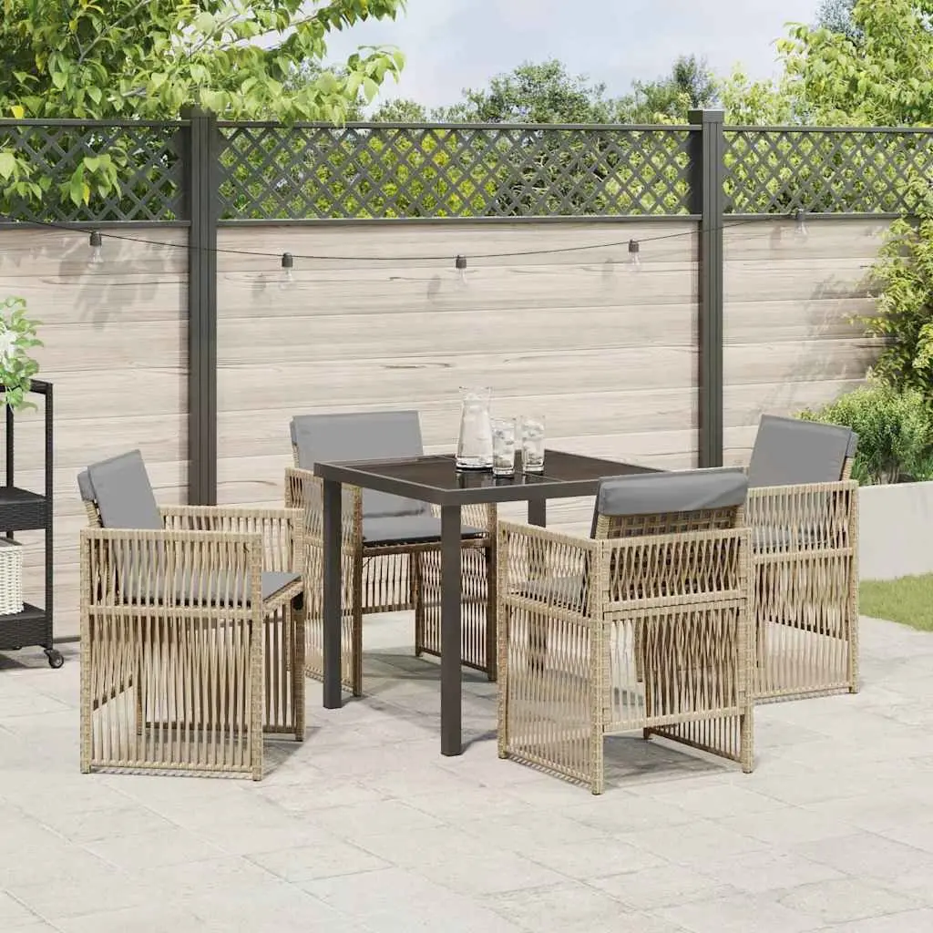 Garden Dining Set 5 Pcs Outdoor Furniture Table Chairs Beige Steel Frame