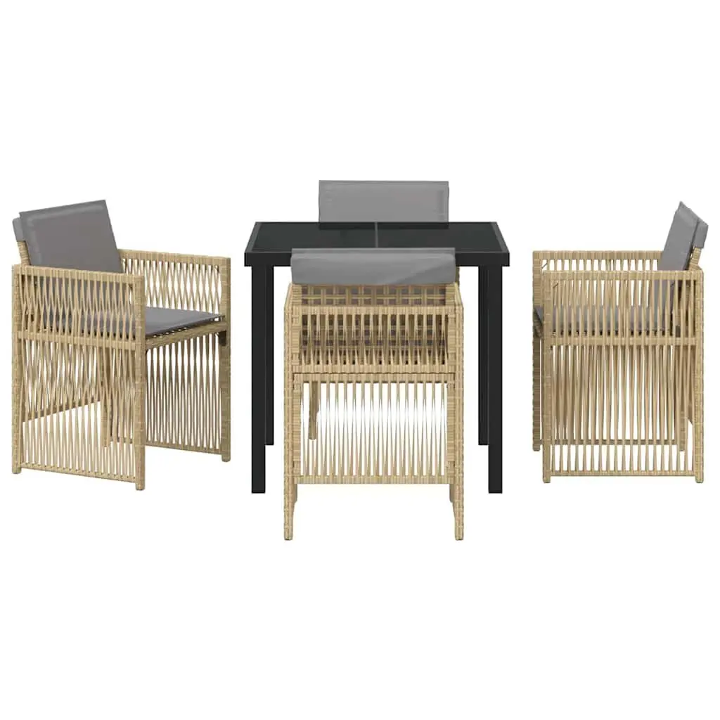 Garden Dining Set 5 Pcs Outdoor Furniture Table Chairs Beige Steel Frame