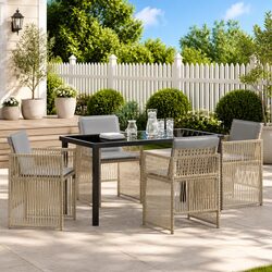 Compact 5 Piece Garden Dining Set with Rattan Armrests
