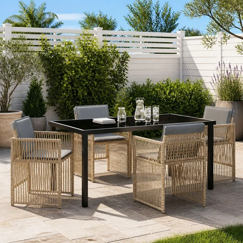 5-Piece Outdoor Dining Set in Beige with Cushions
