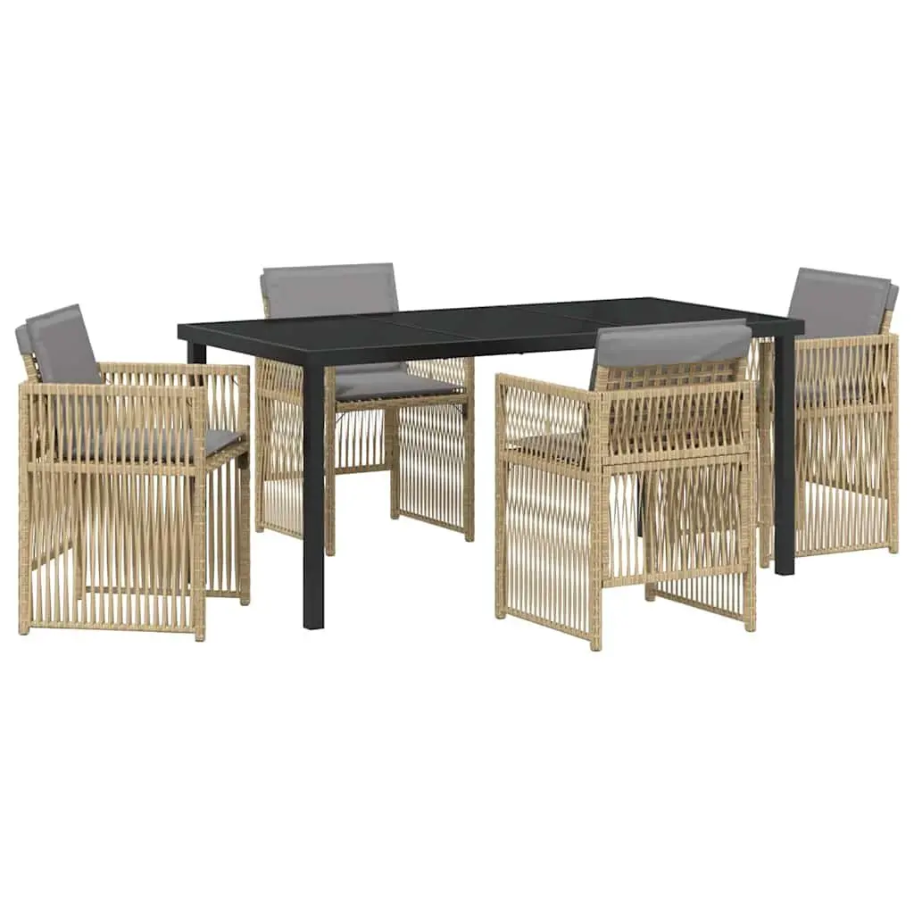 5-Piece Outdoor Dining Set in Beige with Cushions