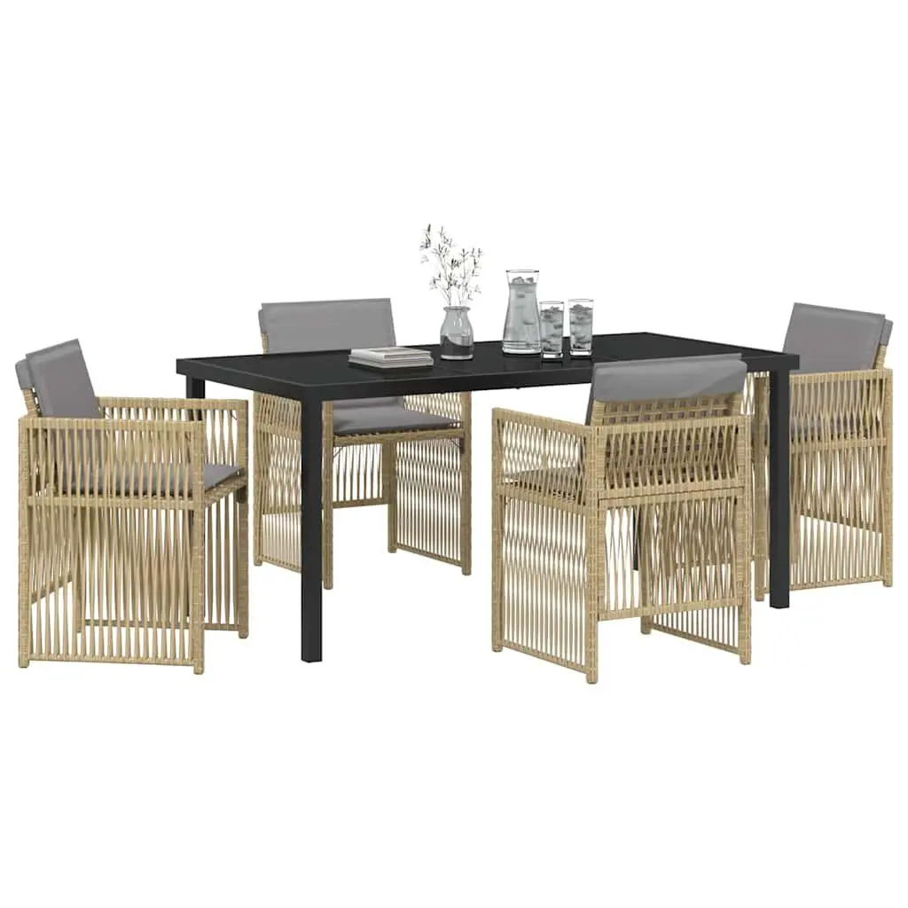 5-Piece Outdoor Dining Set in Beige with Cushions