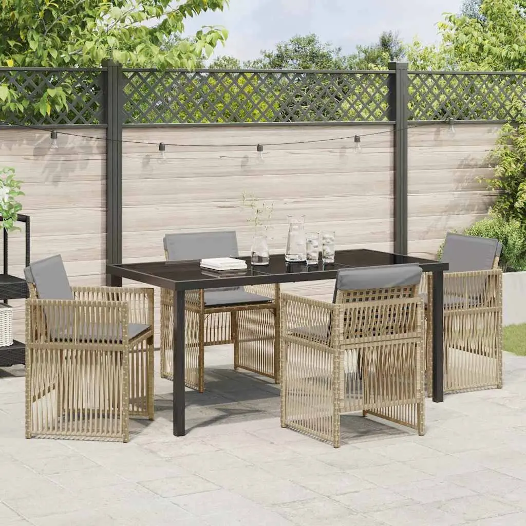 5-Piece Outdoor Dining Set in Beige with Cushions