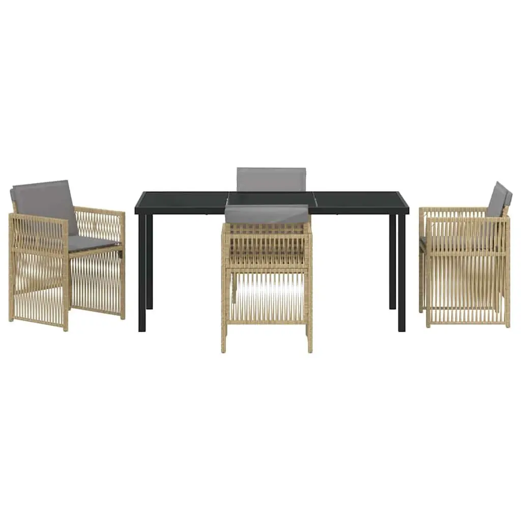 5-Piece Outdoor Dining Set in Beige with Cushions