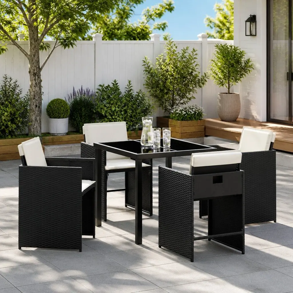 5-Piece Outdoor Dining Set with Glass Table