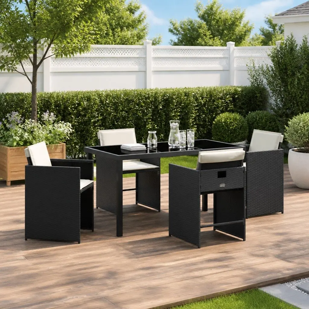 Garden Dining Set Black 5 Pieces Outdoor Furniture Table Chairs Patio Rattan