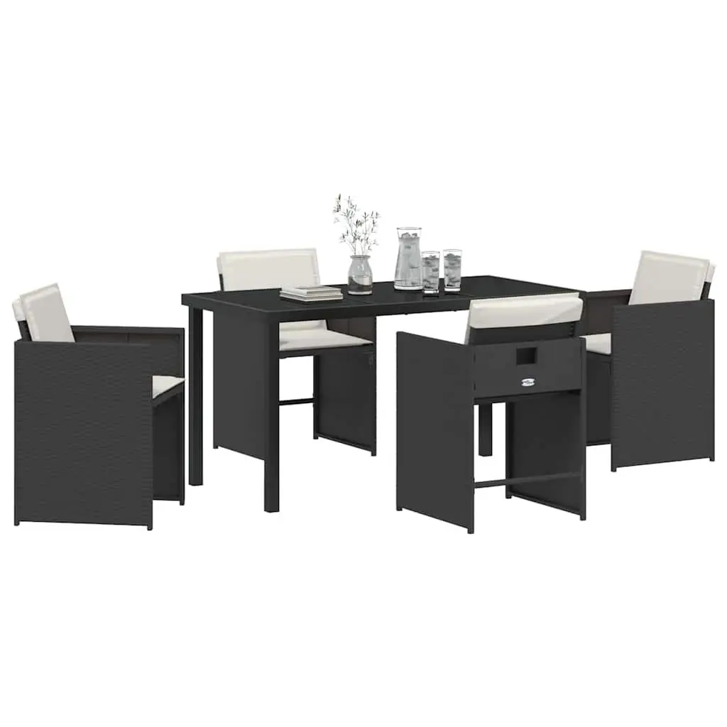 Garden Dining Set Black 5 Pieces Outdoor Furniture Table Chairs Patio Rattan