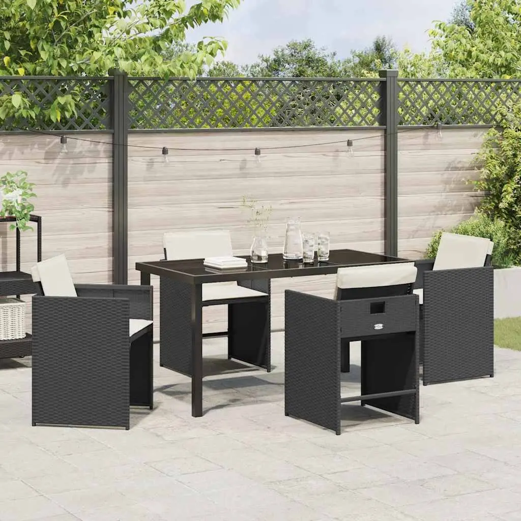 Garden Dining Set Black 5 Pieces Outdoor Furniture Table Chairs Patio Rattan
