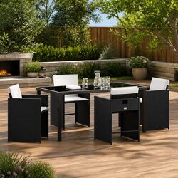 Compact Black Rattan 5-Piece Garden Dining Set