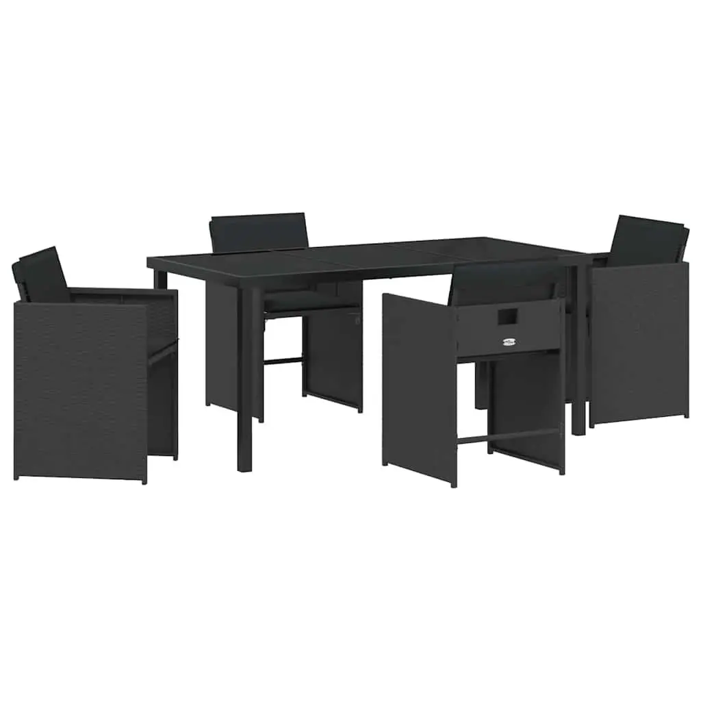 5 Piece Outdoor Dining Set Garden Furniture Black Poly Rattan Table Chair Set