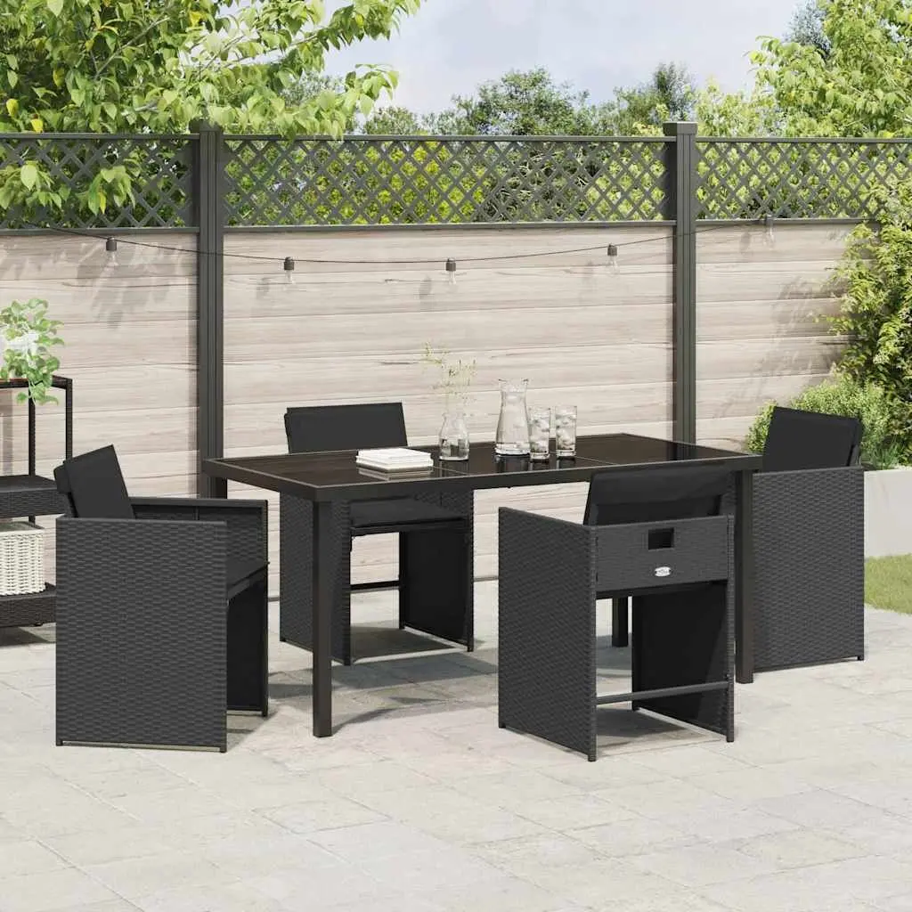 5 Piece Outdoor Dining Set Garden Furniture Black Poly Rattan Table Chair Set