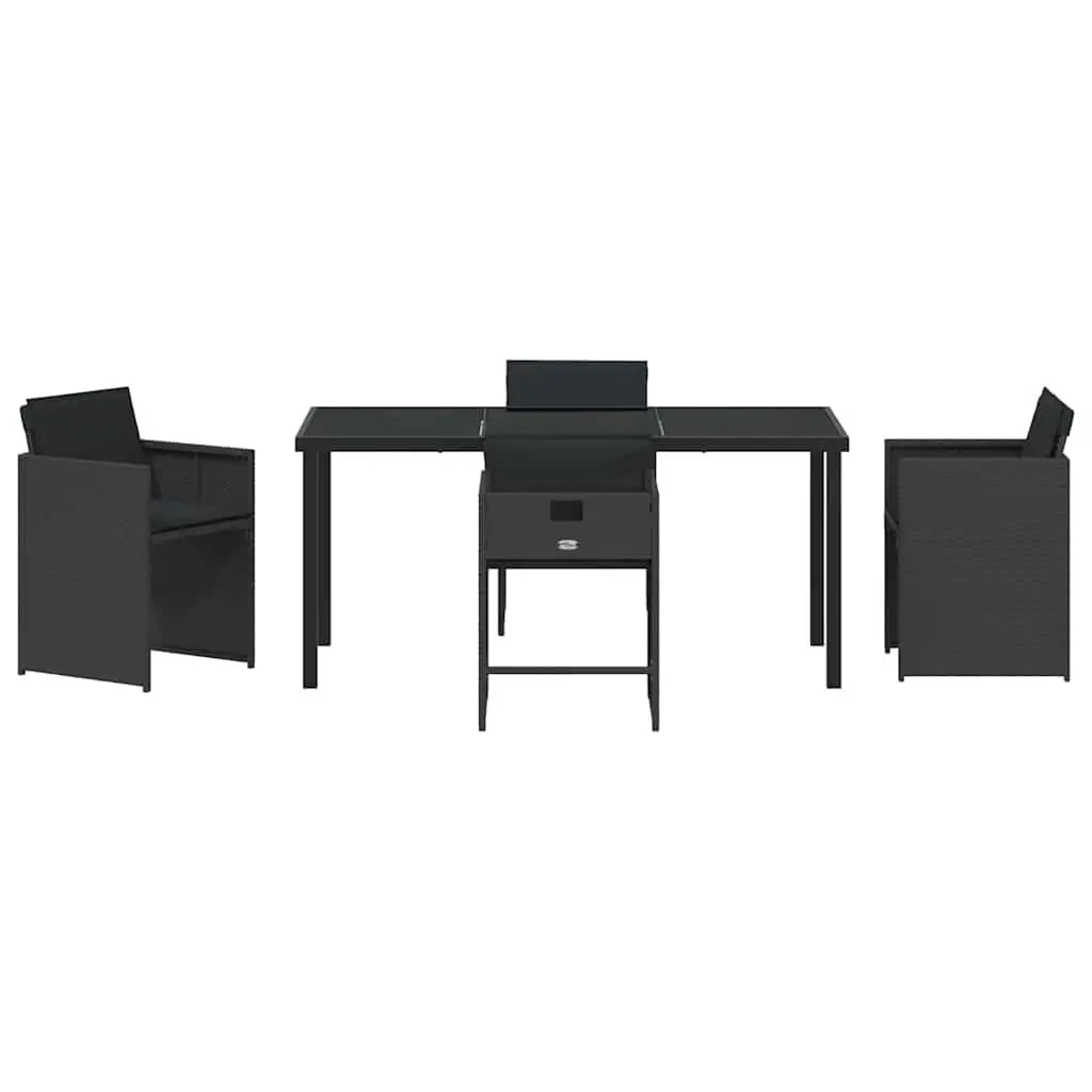 5 Piece Outdoor Dining Set Garden Furniture Black Poly Rattan Table Chair Set